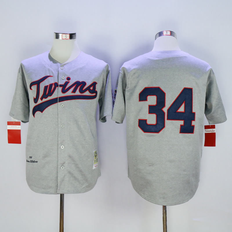 MLB Minnesota Twins #34 Kirby Puckett Throwback Grey jersey