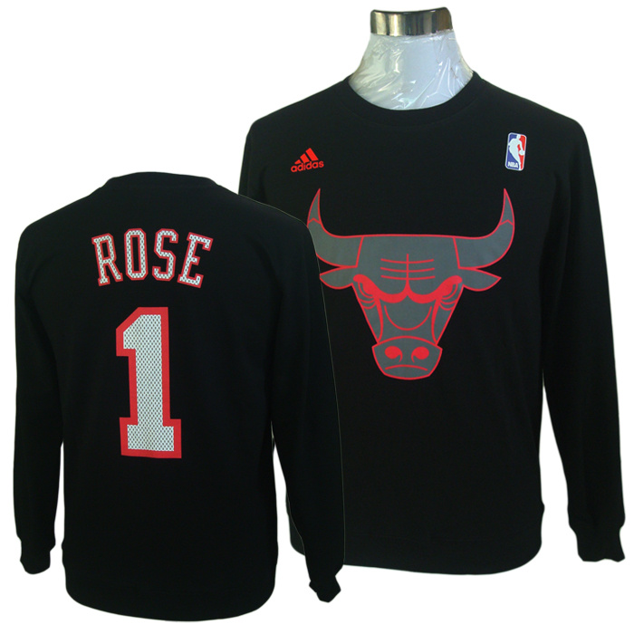 NBA Chicago Bulls #1 Rose Black Long-Sleeve T-Shirt