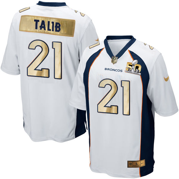 NFL Denver Broncos #21 Talib White Elite Jersey 50th Superbowl Patch