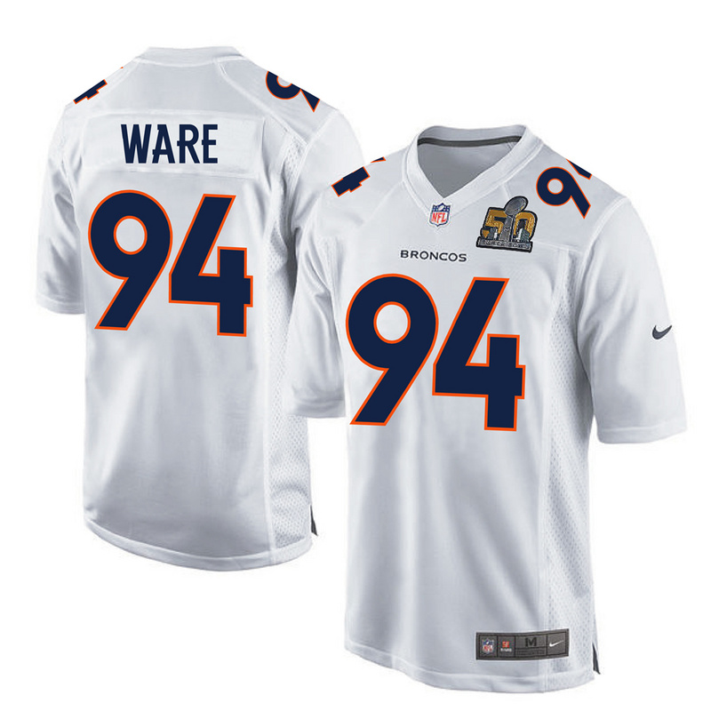 NFL Denver Broncos #94 Ware White Limited Jersey with Superbowl Patch