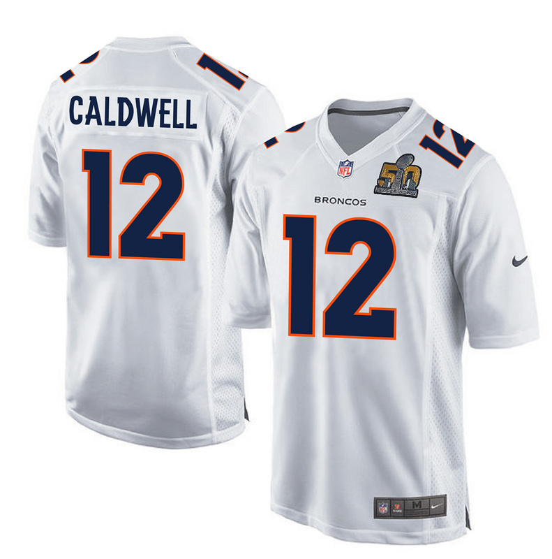 NFL Denver Broncos #12 Caldwell White Jersey with Superbowl Patch