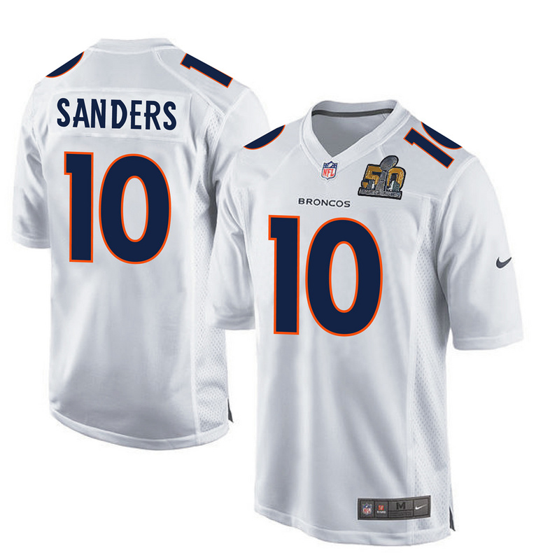 NFL Denver Broncos #10 Sanders White Jersey with Superbowl Patch