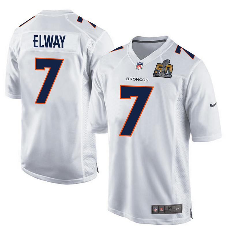 NFL Denver Broncos #7 Elway White Jersey with Superbowl Patch