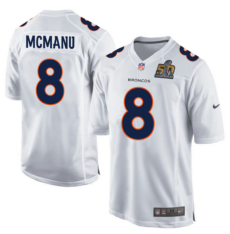 NFL Denver Broncos #8 Mcmanu White Jersey with Superbowl Patch