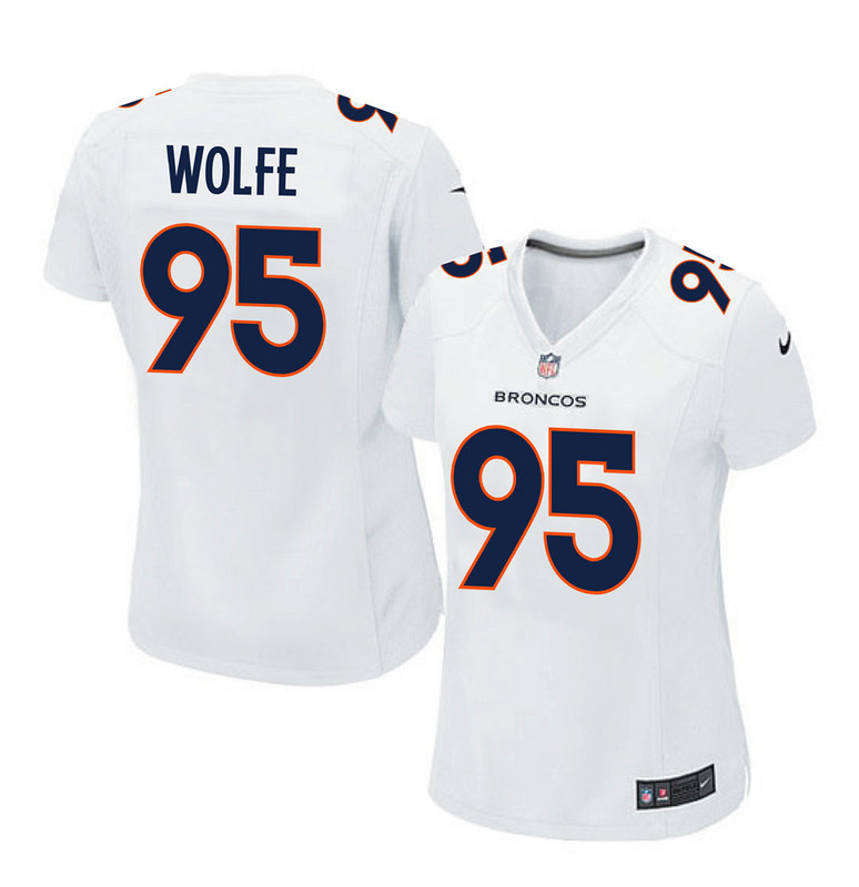 NFL Denver Broncos #95 Wolfe White Women Jersey