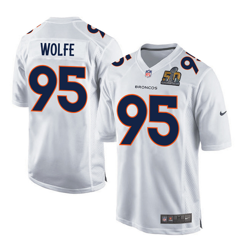 NFL Denver Broncos #95 Wolfe White Jersey with Superbowl Patch