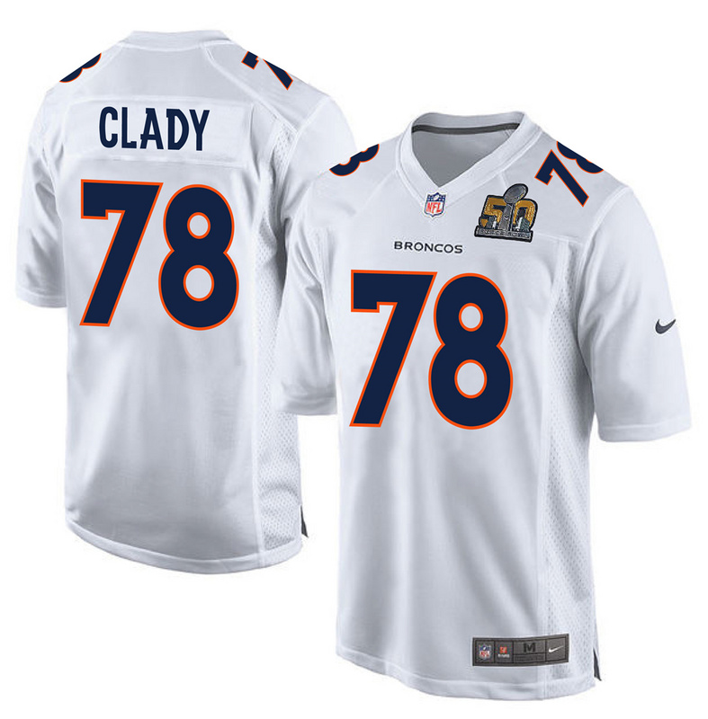 NFL Denver Broncos #78 Clady White Jersey with Superbowl Patch