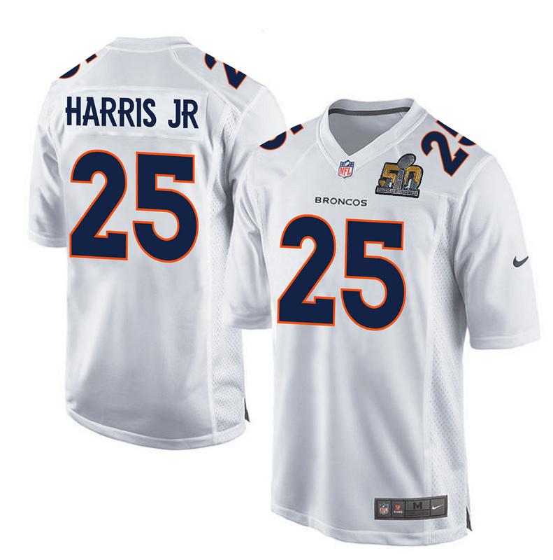 NFL Denver Broncos #25 Harris JR White Jersey with Superbowl Patch