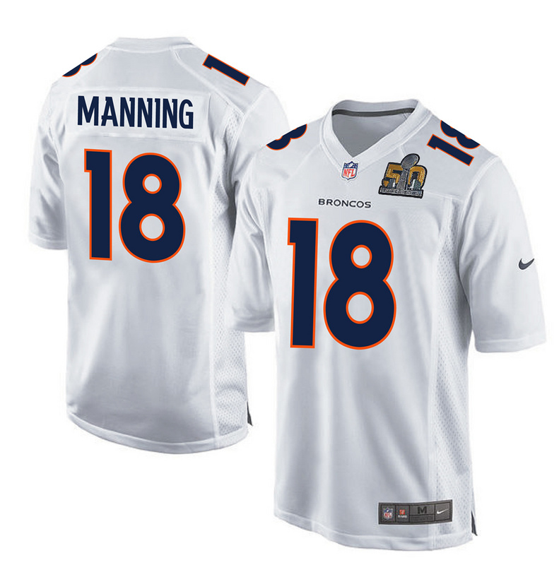 NFL Denver Broncos #18 Manning White Jersey with Superbowl Patch