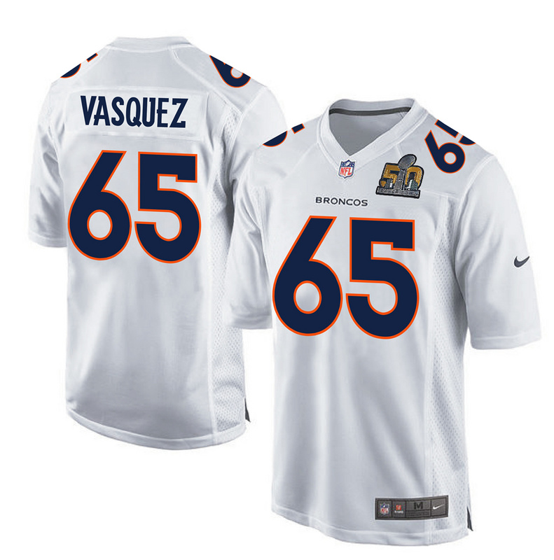 NFL Denver Broncos #65 Vasquez White Jersey with Superbowl Patch