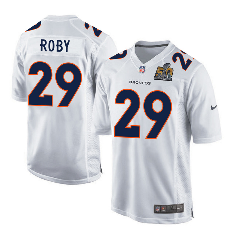 NFL Denver Broncos #29 Roby White Jersey with Superbowl Patch