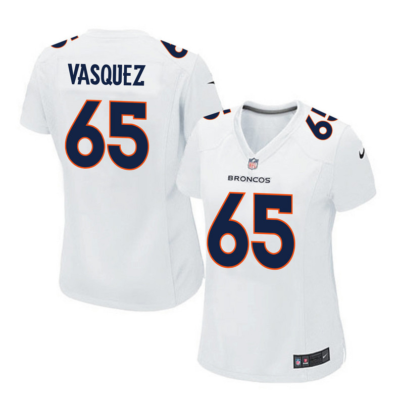 NFL Denver Broncos #65 Vasquez White Women Jersey