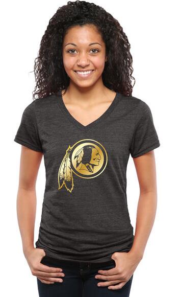 Womens Washington Redskins Pro Line Black Gold Collection V-Neck Tri-Blend T-Shirt