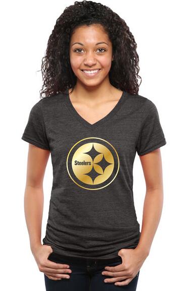Womens Pittsburgh Steelers Pro Line Black Gold Collection V-Neck Tri-Blend T-Shirt