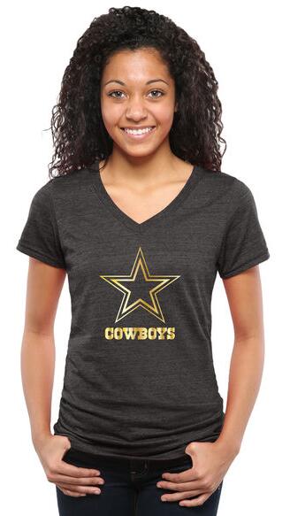 Womens Dallas Cowboys Pro Line Black Gold Collection V-Neck Tri-Blend T-Shirt