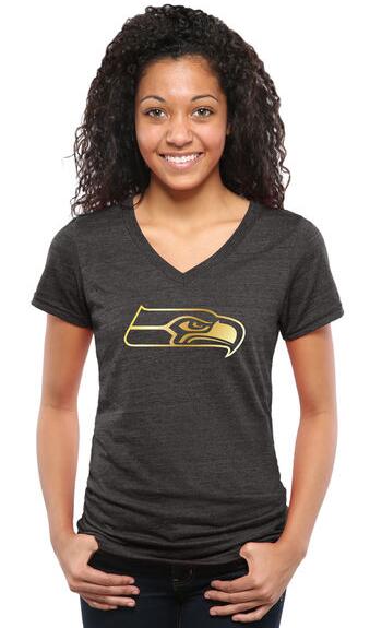 Womens Seattle Seahawks Pro Line Black Gold Collection V-Neck Tri-Blend T-Shirt