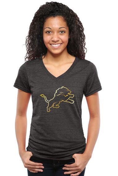 Womens Detroit Lions Pro Line Black Gold Collection V-Neck Tri-Blend T-Shirt