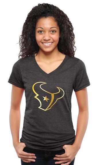 Womens Houston Texans Pro Line Black Gold Collection V-Neck Tri-Blend T-Shirt