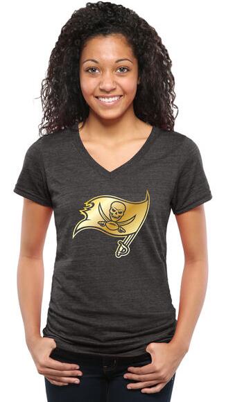 Womens Tampa Bay Buccaneers Pro Line Black Gold Collection V-Neck Tri-Blend T-Shirt