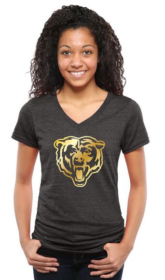 Womens Chicago Bears Pro Line Black Gold Collection V-Neck Tri-Blend T-Shirt