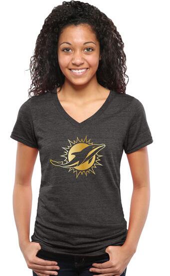Womens Miami Dolphins Pro Line Black Gold Collection V-Neck Tri-Blend T-Shirt