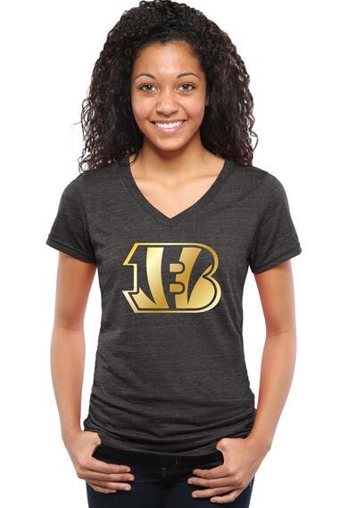 Womens Cincinnati Bengals Pro Line Black Gold Collection V-Neck Tri-Blend T-Shirt