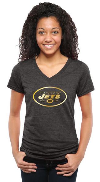 Womens New York Jets Pro Line Black Gold Collection V-Neck Tri-Blend T-Shirt