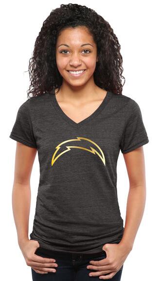 Womens San Diego Chargers Pro Line Black Gold Collection V-Neck Tri-Blend T-Shirt