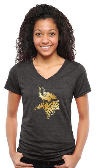 Womens Minnesota Vikings Pro Line Black Gold Collection V-Neck Tri-Blend T-Shirt