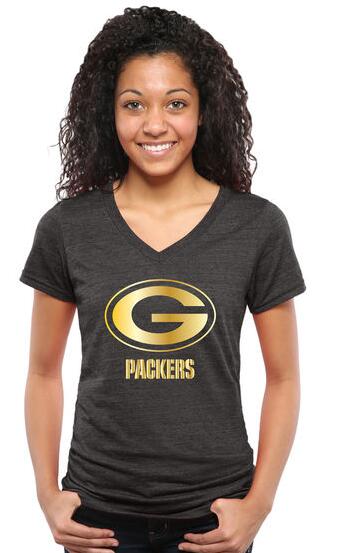 Womens Green Bay Packers Pro Line Black Gold Collection V-Neck Tri-Blend T-Shirt