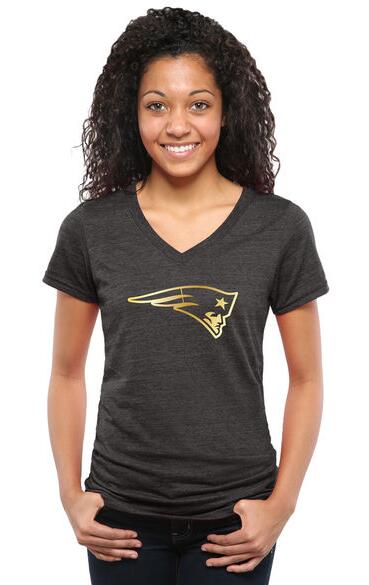 Womens New England Patriots Pro Line Black Gold Collection V-Neck Tri-Blend T-Shirt