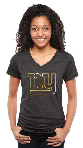 Womens New York Giants Pro Line Black Gold Collection V-Neck Tri-Blend T-Shirt