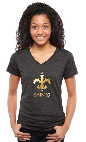 Womens New Orleans Saints Pro Line Black Gold Collection V-Neck Tri-Blend T-Shirt