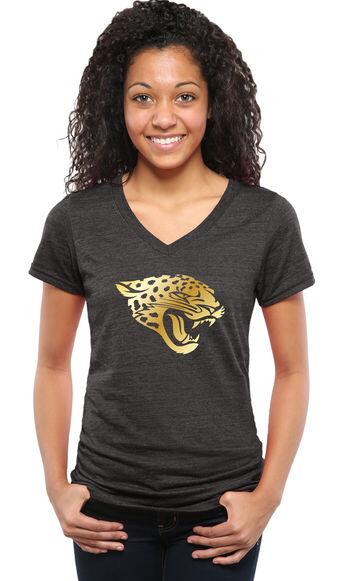 Womens Jacksonville Jaguars Pro Line Black Gold Collection V-Neck Tri-Blend T-Shirt