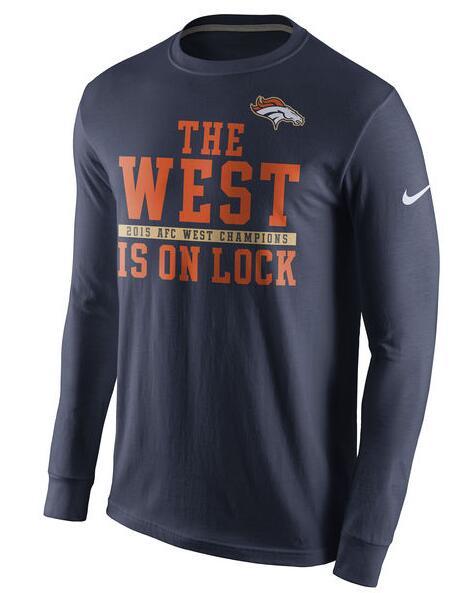 Mens 2015 AFC West Champions Denver Broncos Blue Long-Sleeve T-Shirt