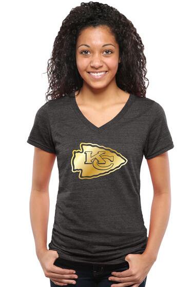 Womens Kansas City Chiefs Pro Line Black Gold Collection V-Neck Tri-Blend T-Shirt