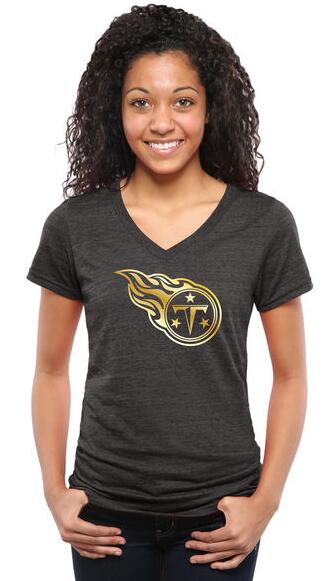 Womens Tennessee Titans Pro Line Black Gold Collection V-Neck Tri-Blend T-Shirt