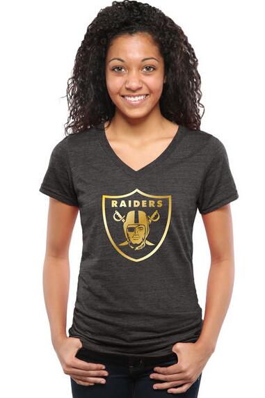 Womens Oakland Raiders Pro Line Black Gold Collection V-Neck Tri-Blend T-Shirt