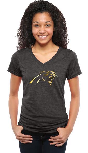 Womens Carolina Panthers Pro Line Black Gold Collection V-Neck Tri-Blend T-Shirt