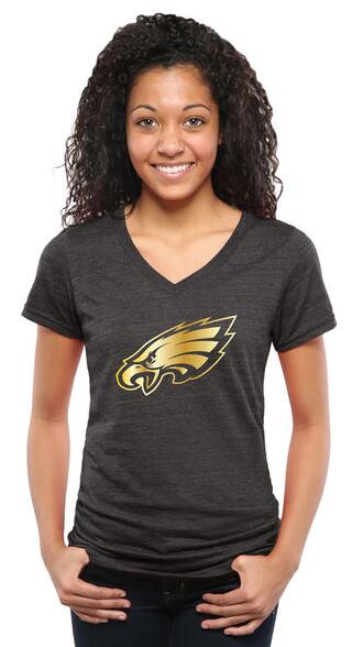 Womens Philadelphia Eagles Pro Line Black Gold Collection V-Neck Tri-Blend T-Shirt