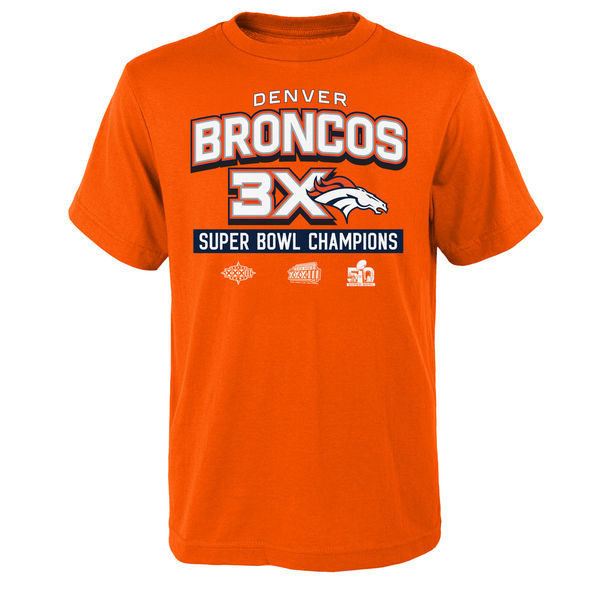 Denver Broncos Youth Super Bowl 50 Champions 3-Time Champs Award Tour T-Shirt - Orange 