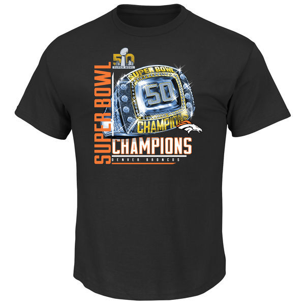Denver Broncos Majestic Big & Tall Super Bowl 50 Champions Victory Bling VIII T-Shirt - Black 