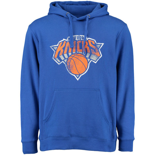 New York Knicks Majestic Current Logo Tech Patch Pullover Hoodie - Blue
