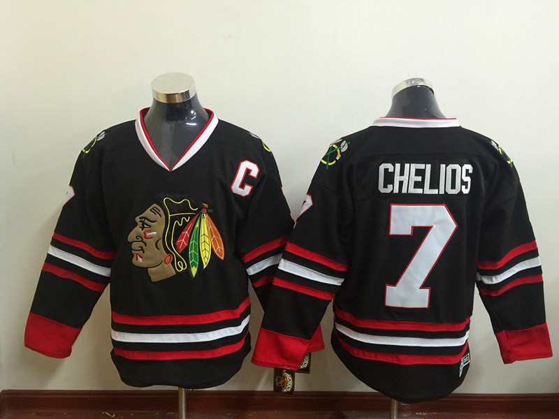 NHL Chicago Blackhawks #7 Chelios Black Jersey with C Patch