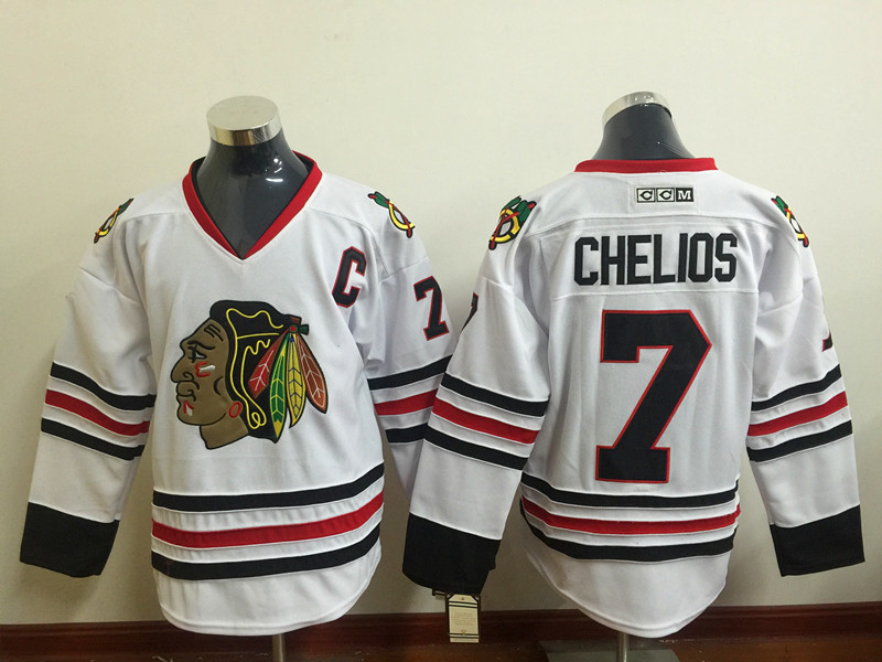 NHL Chicago Blackhawks #7 Chelios White Jersey with C Patch