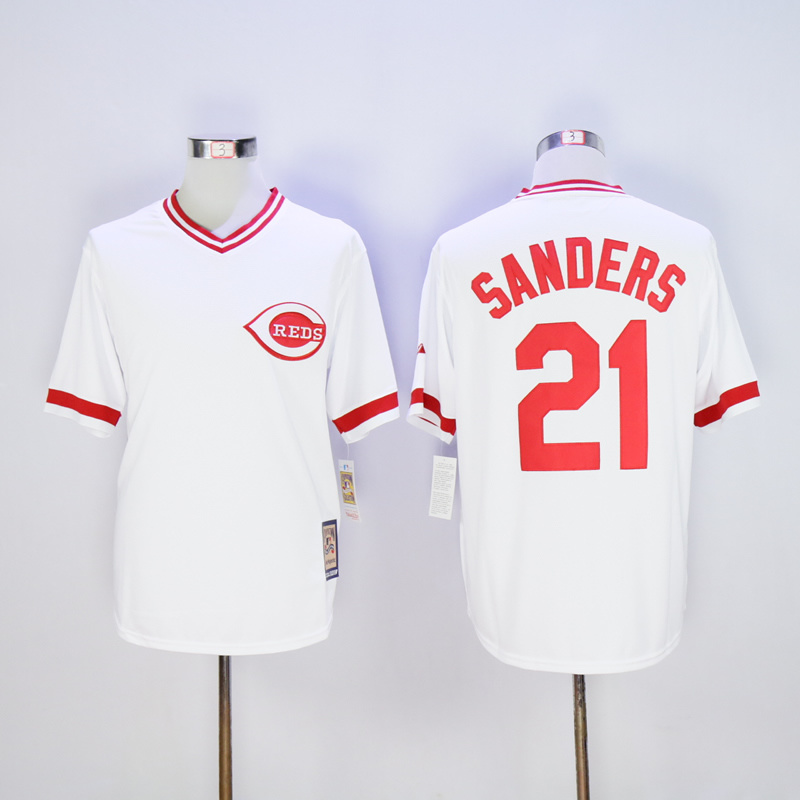 MLB Cincinnati Reds #21 Sanders Pullover White Jersey