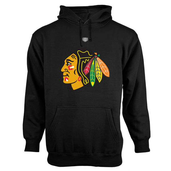 Chicago Blackhawks Old Time Hockey Big Logo with Crest Pullover Hoodie  Black