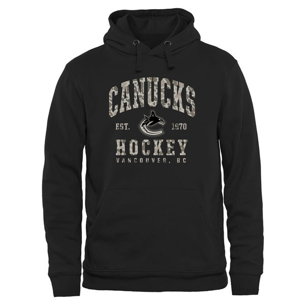 Mens Vancouver Canucks Black Camo Stack Pullover Hoodie