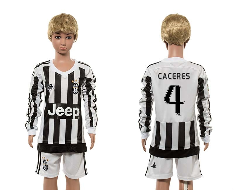 15-16 Soccer Club Juventus #4 Caceres Long-Sleeve Kids Jersey