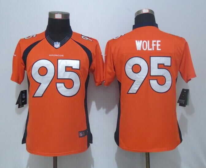 Women Nike Denver Broncos 95 Wolfe Orange Limited Jersey